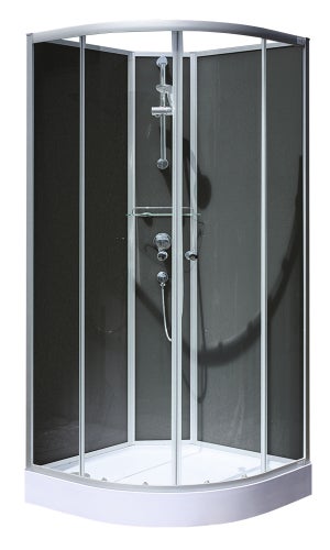Schulte cabine de douche intégrale 90x90x204 cm, arrondie, verre 5 mm, cabine de douche complète, portes coulissantes, alu argenté, Verona
