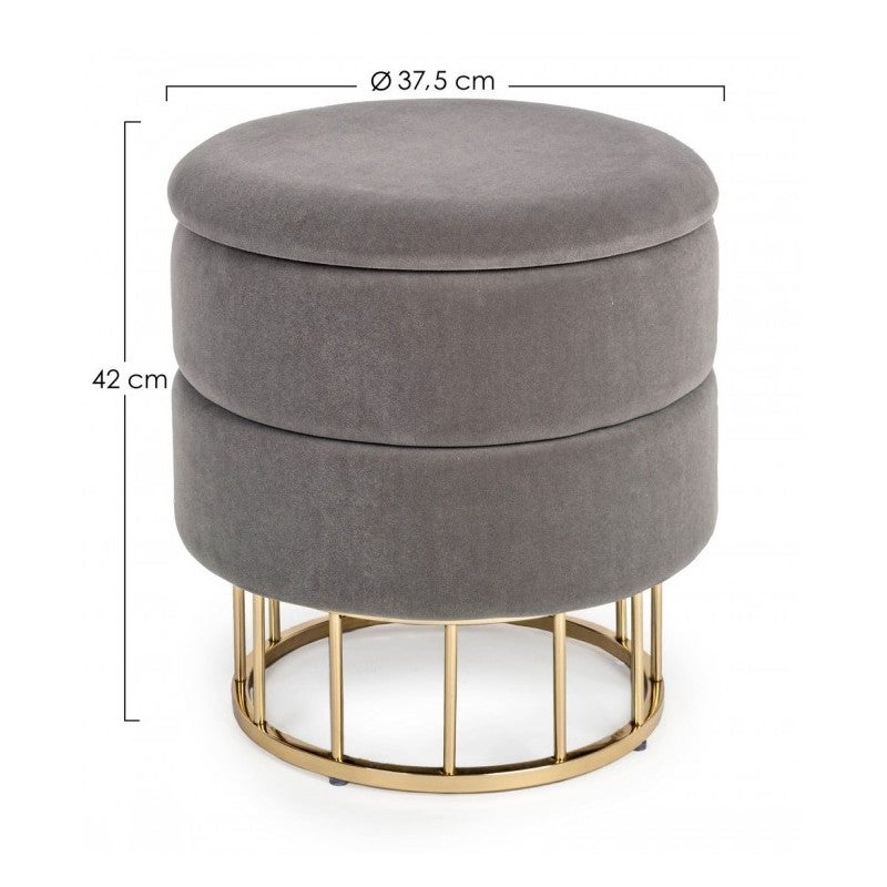 Tabouret avec structure en métal doré et velours gris - 2
