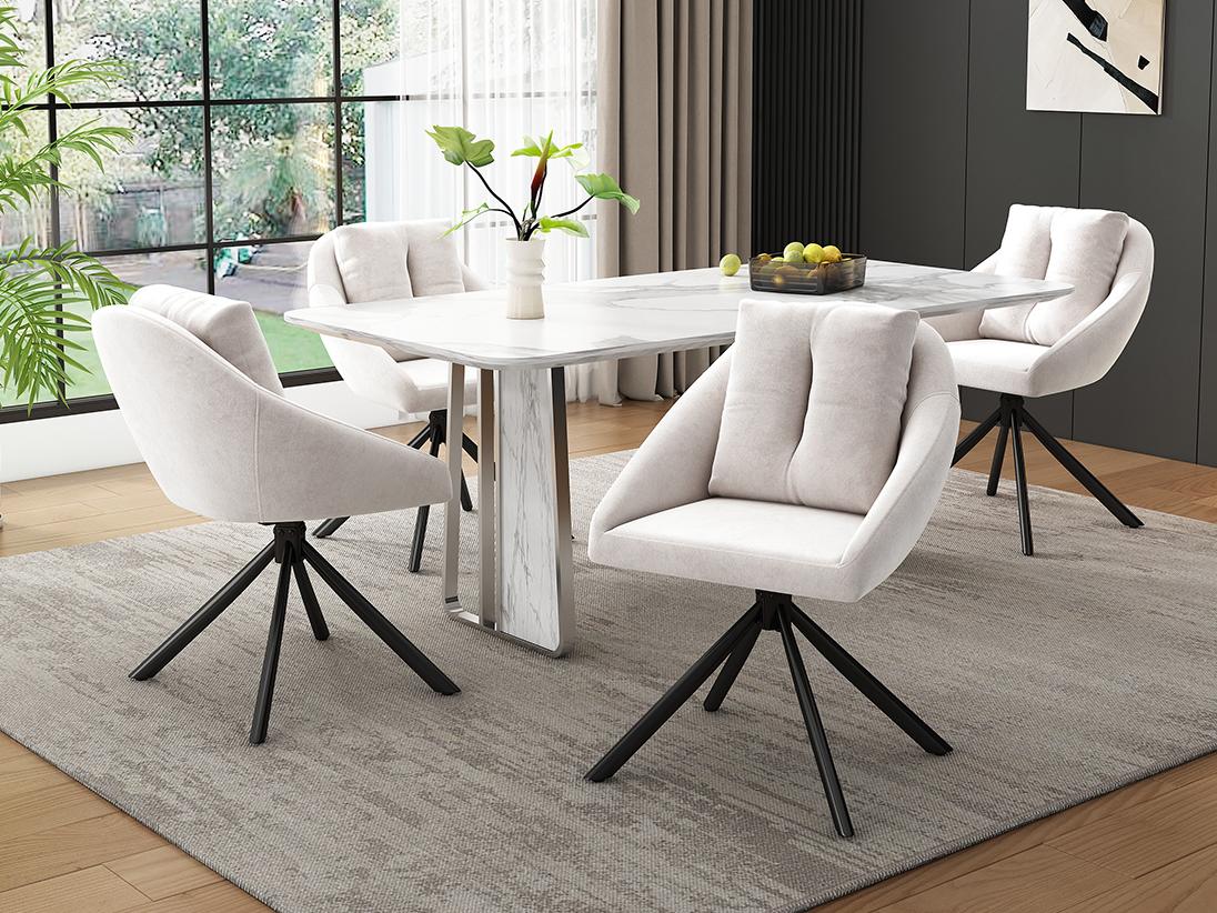 Set 6x Sedie HHG-503 Sala Da Pranzo Soggiorno Imbottite Girevoli Tessuto Avorio 76929906