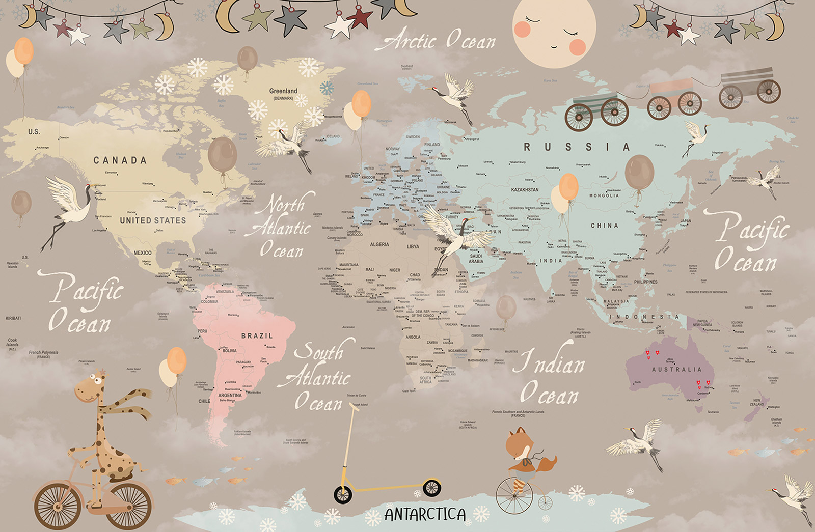 Papel pintado panorámico niños - mapa del mundo