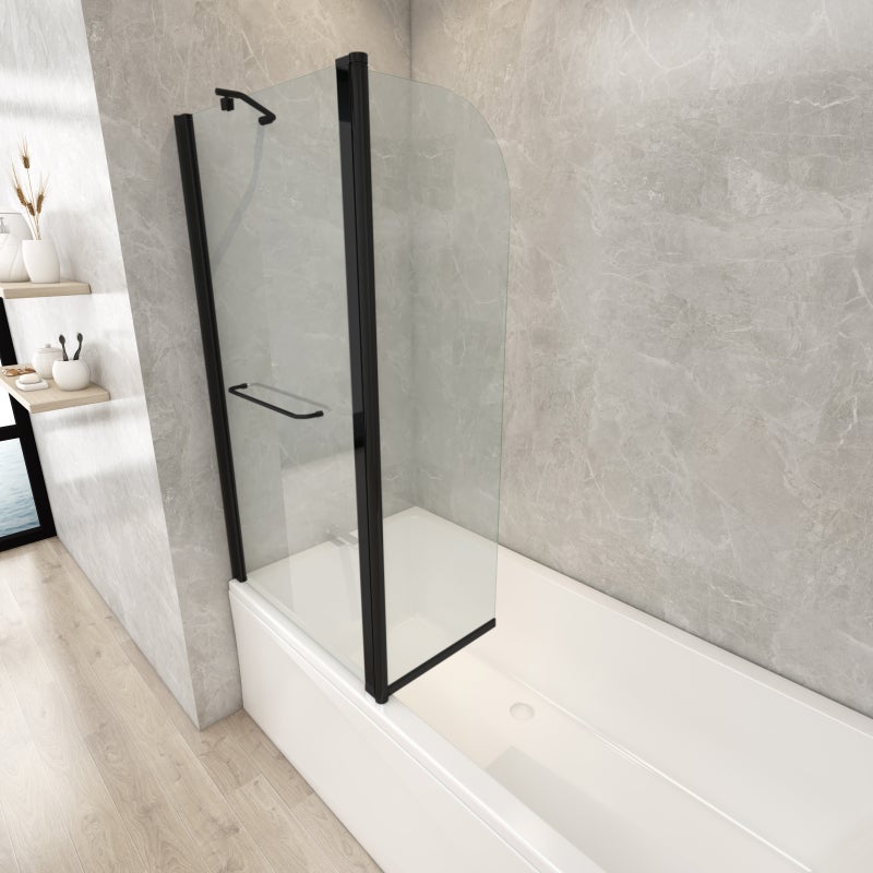 Pare-baignoire fixe avec volet pivotant design 120 x 140 cm aluminium noir mat verre 6 mm anticalcaire - 6