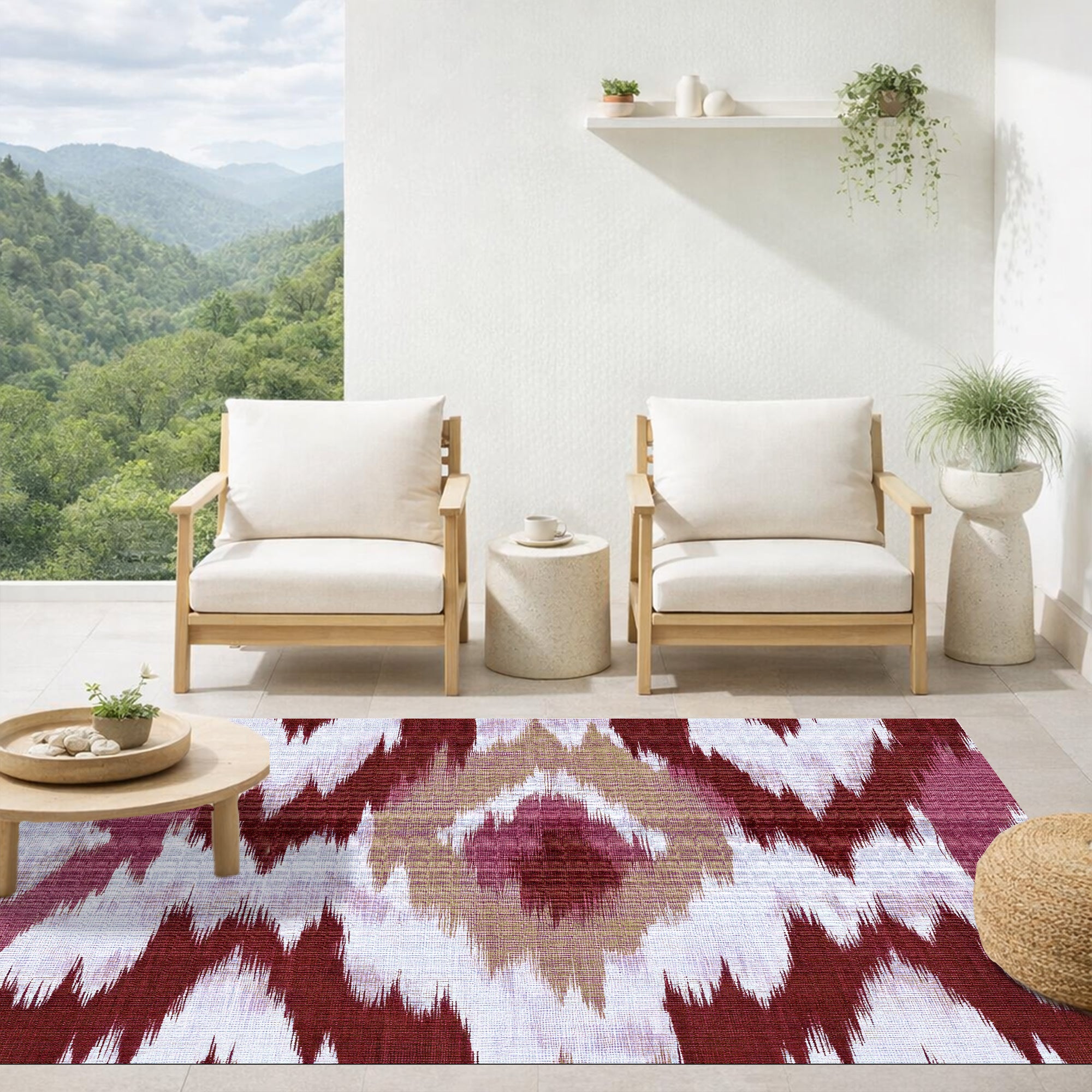 Tapis PVC Intérieur/Extérieur Ikat Vermillon 133x200 cm - Vinyle imprimé antidérapant, lavable et résistant pour terrasse et maison - 2