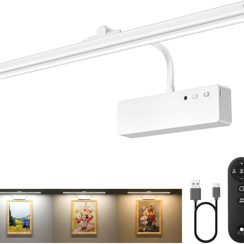 Bezprzewodowa lampa do obrazów (39 cm) – akumulatorowa, bateria 5400 mAh, pilot w zestawie, 3 temperatury barwowe, z timerem i regulacją jasności