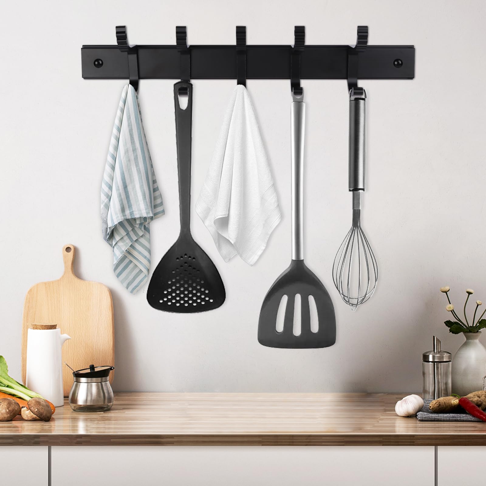 Paquet de 2 patères murales, patères pour porte murale, cintres robustes fixés au mur, porte-manteaux avec 5 crochets, noir - 2