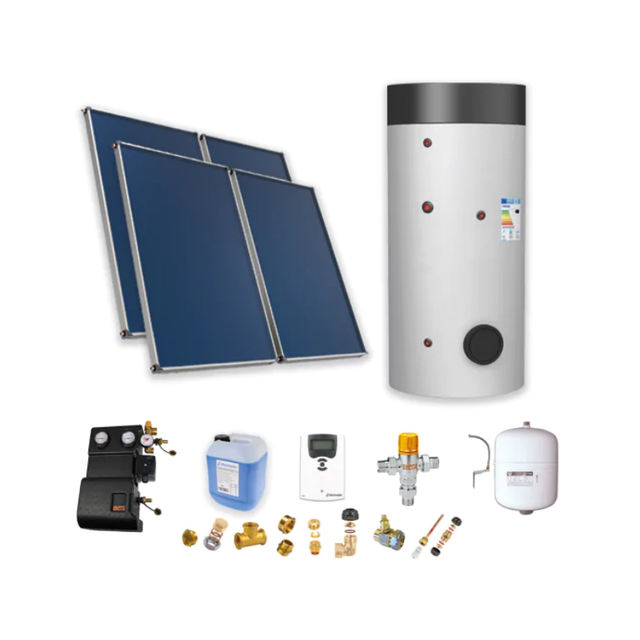 Chauffe-eau solaire toiture plate 4 capteurs solaires. ballon 500L prod ECS semi-instantanée - THERMADOR - PSOLCHECSP45TP