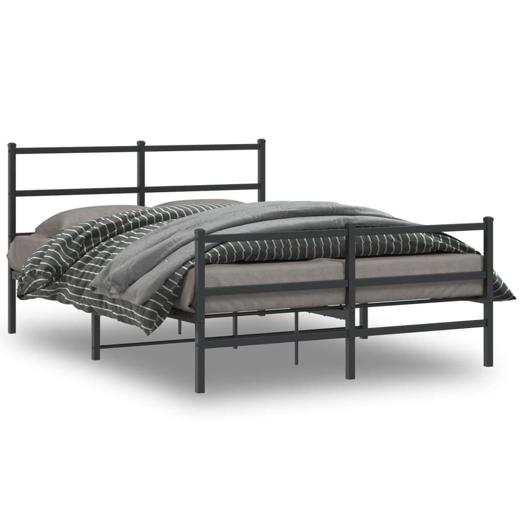 Metalowa rama łóżka z wezgłowiem i zanóżkiem,&amp;nbsp;czarna, 135x190cm vidaXL