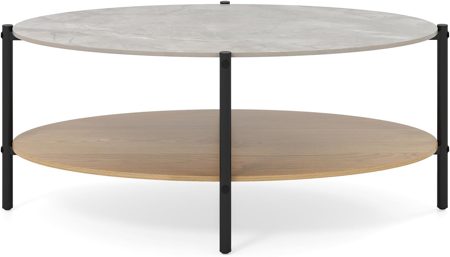 Stolik Ceramiczny, Okrągły Stolik do Salonu z 2 Poziomami, Nowoczesny Styl do Przedpokoju, 105 × 65 × 43 cm, Obciążenie 50+40 kg, Szary