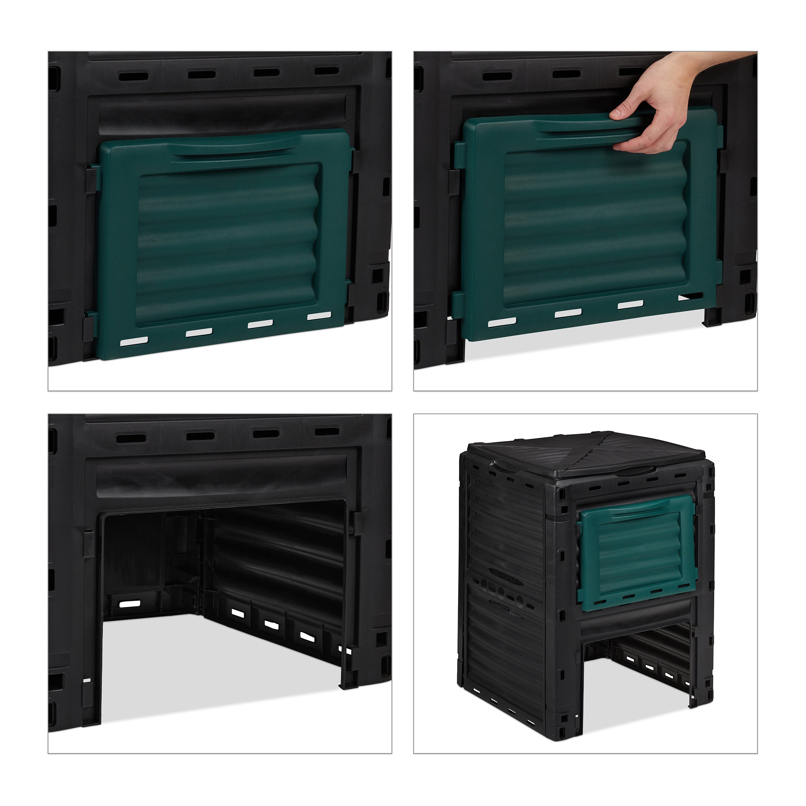 Compostador de jardín rápido de plástico para residuos de cocina y jardín, 230 l, 80 x 60 x 57 cm, negro, Relaxdays - 7