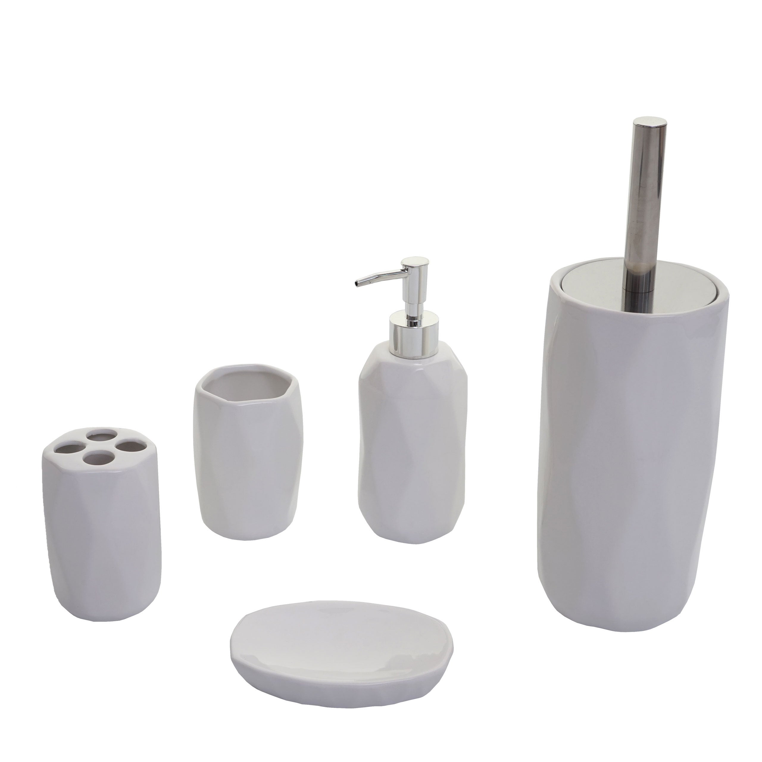 5-częściowy zestaw łazienkowy HWC-H88, zestaw WC akcesoria łazienkowe, ceramiczny ~ biały
