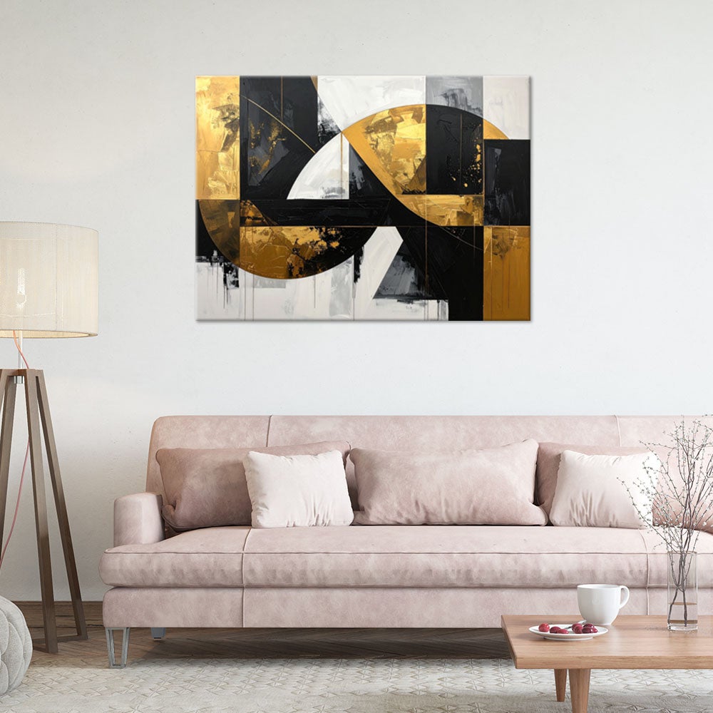Obraz do salonu sypialni biura loftu, Abstrakcja kształty czarny złoty 120x80 - 2