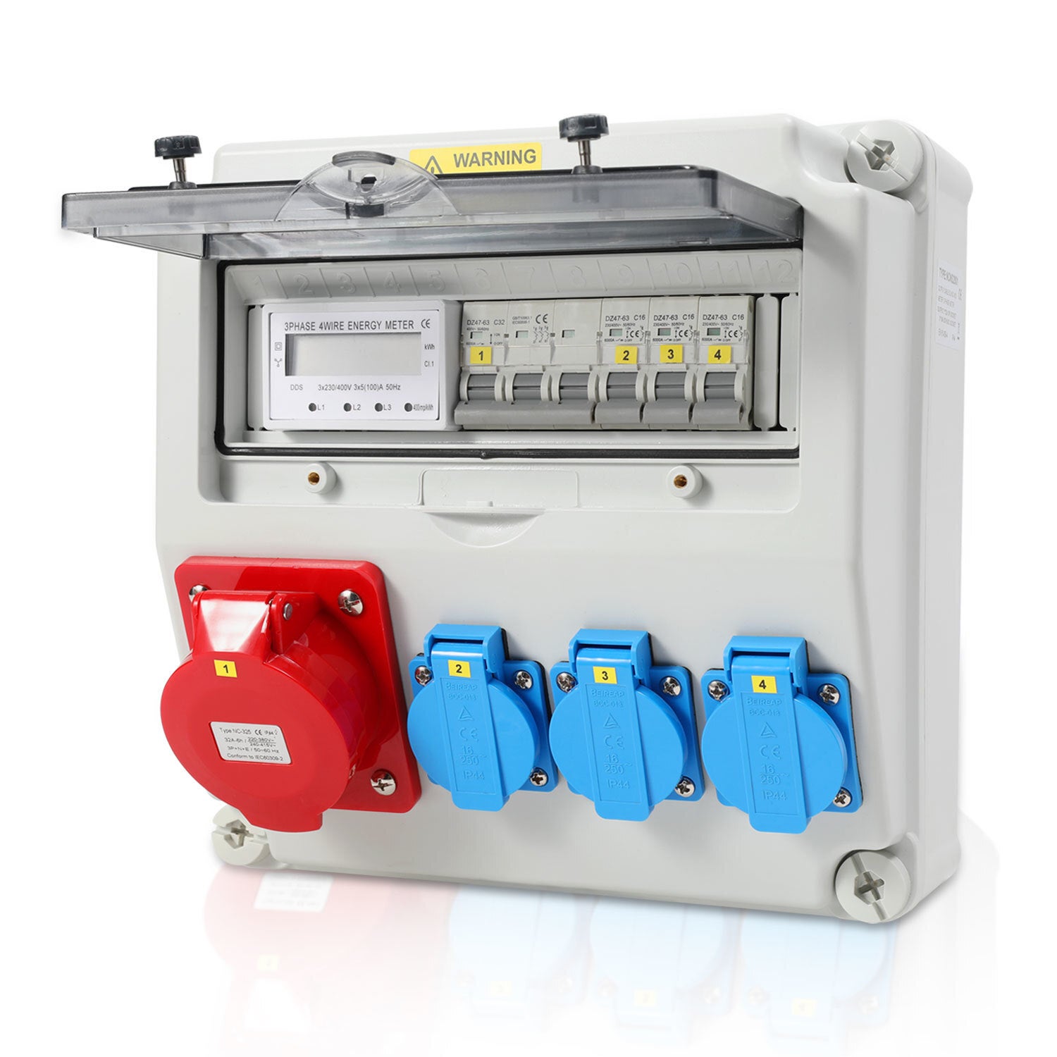 Szafka budowlana ścienna Tablica elektryczna jednofazowa Rozdzielacz prądu Schuko CEE 1X32A 3x230V z licznikiem prądu trójfazowego