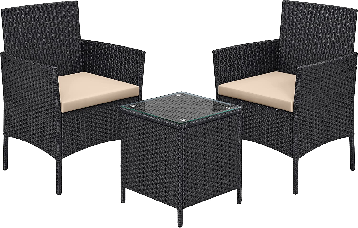 Salon de Jardin Extérieur, Ensemble de Mobilier, Table et Chaises, Noir et Taupe - 2