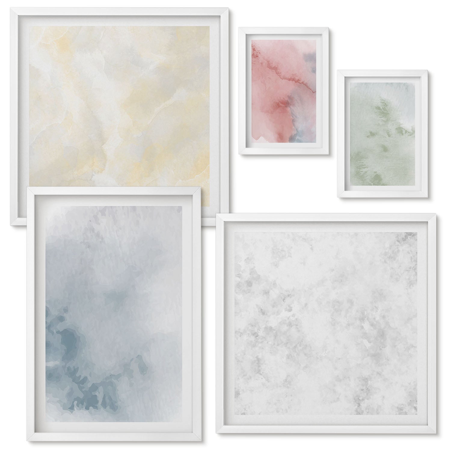 Ensemble de 5 tableaux encadrés | Structures pastel, aquarelles ...