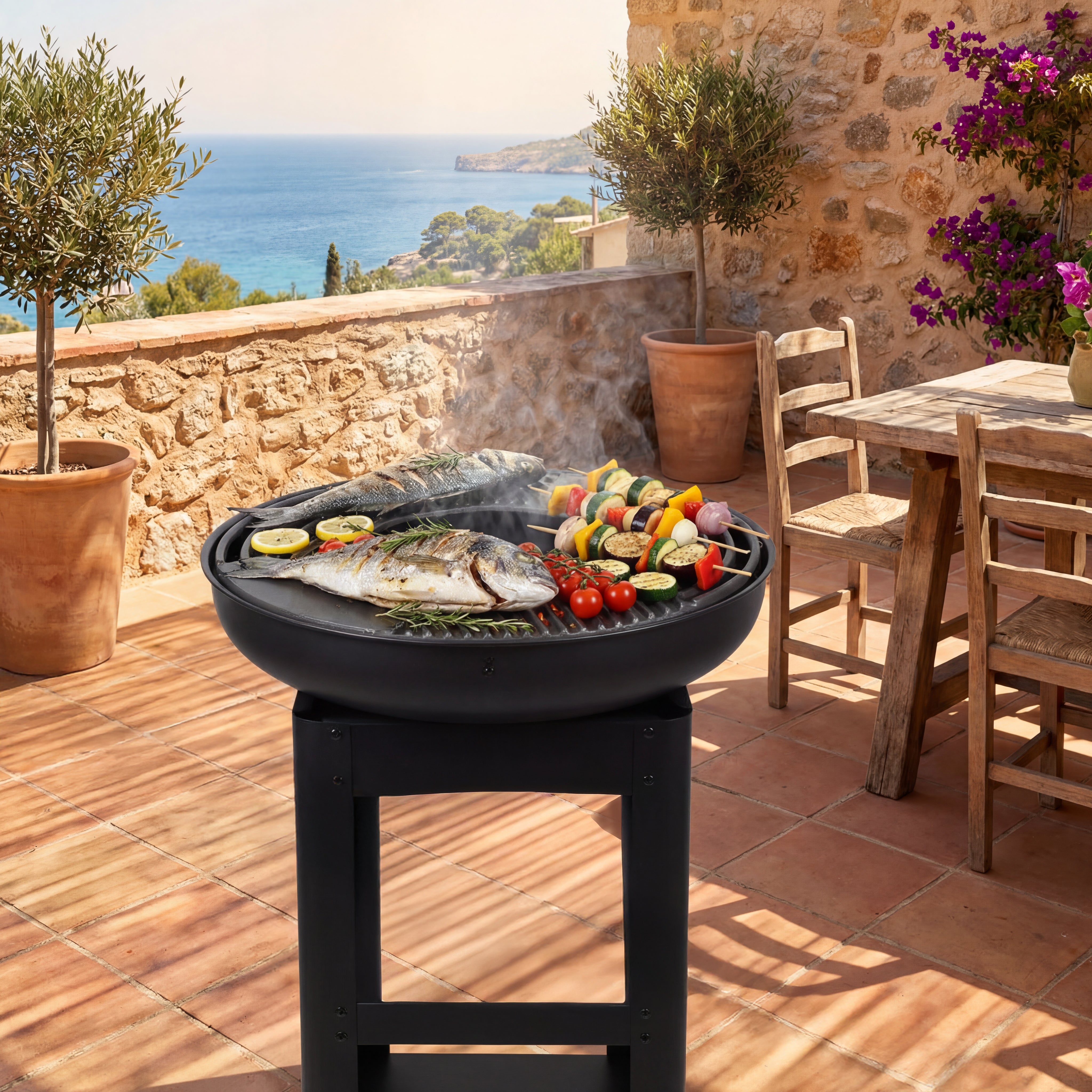 ELITE – Brasero Plancha Grill avec range-bûches – Ø61 x H90 cm – Barbecue feu de bois & charbon – Design extérieur - 9