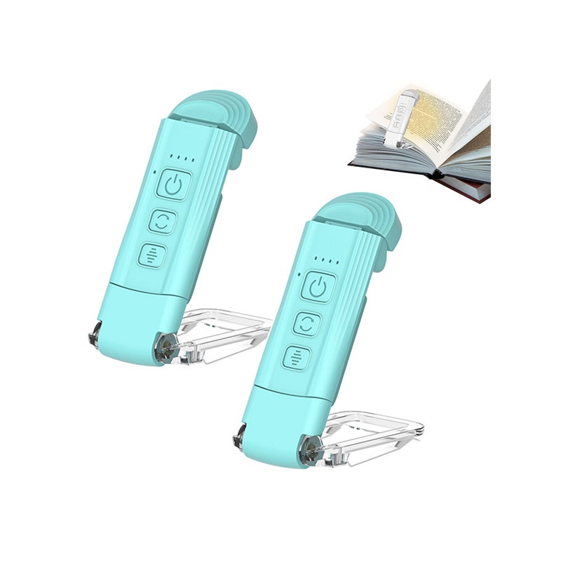 Składana lampka USB z klipsem, lampka do czytania, lampka chroniąca oczy, przenośna, z timerem (niebieska), 2 sztuki