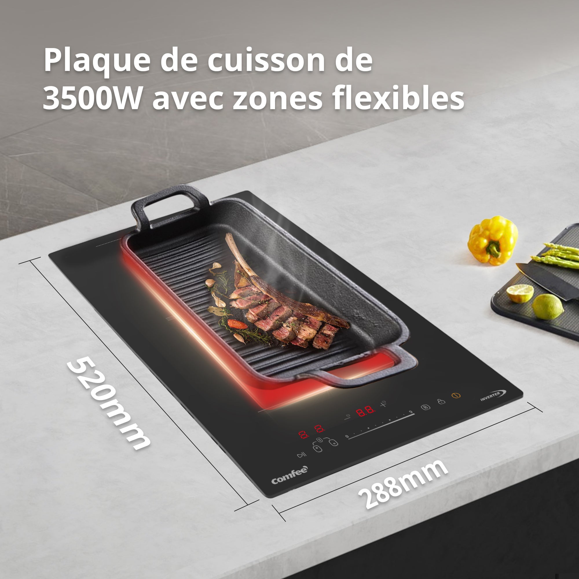 Domino Induction Plaque à Induction encastrable COMFEE 2 Foyers avec Zone Flexible 3500W CIH351D215K1 - 8