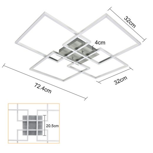 ZMH Srebrna prostokątna lampa sufitowa LED 72 cm 48 W do salonu i sypialni - 4