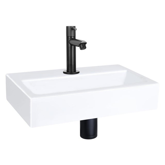 Differnz lavabo compact en céramique 38x7x24cm 1 trou de robinetterie blanc - 5