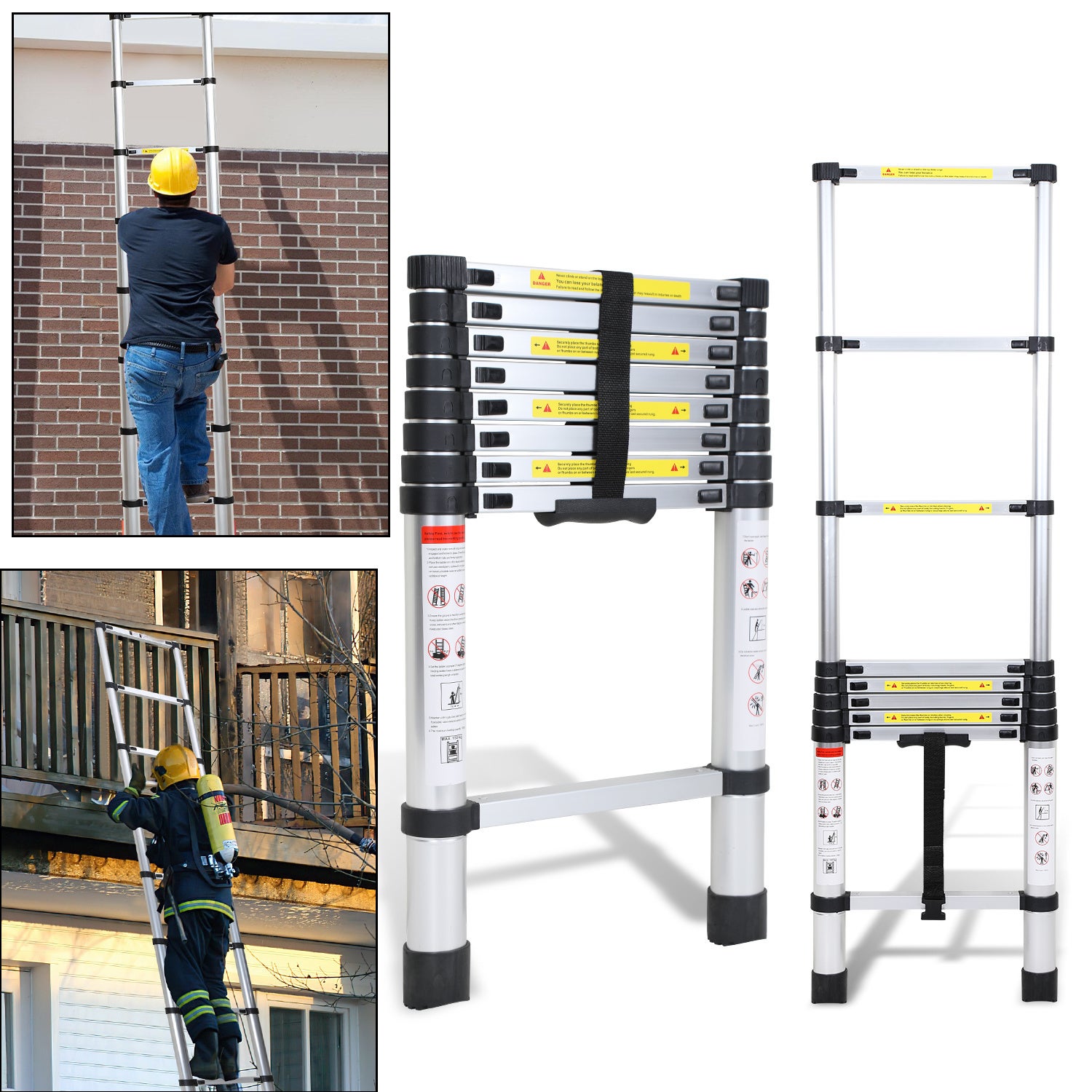 Drabina teleskopowa aluminiowa 2,6 m, rozsuwana, składana, wielofunkcyjna, 150 kg