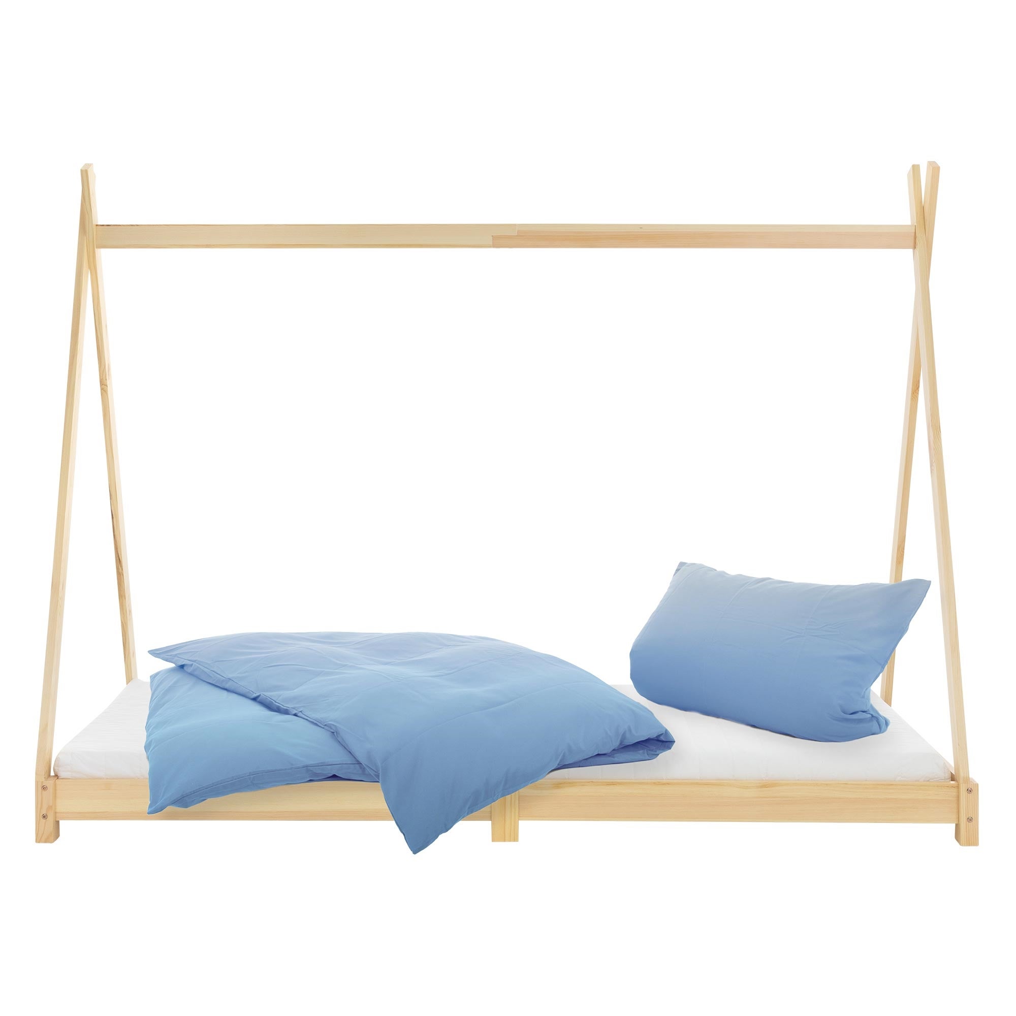 Lit d'enfants Tipi 90x200 cm naturel cadre style indien en bois de pin massif matelas H:10 cm hypoallergénique housse amovible et sommier à lattes - 3