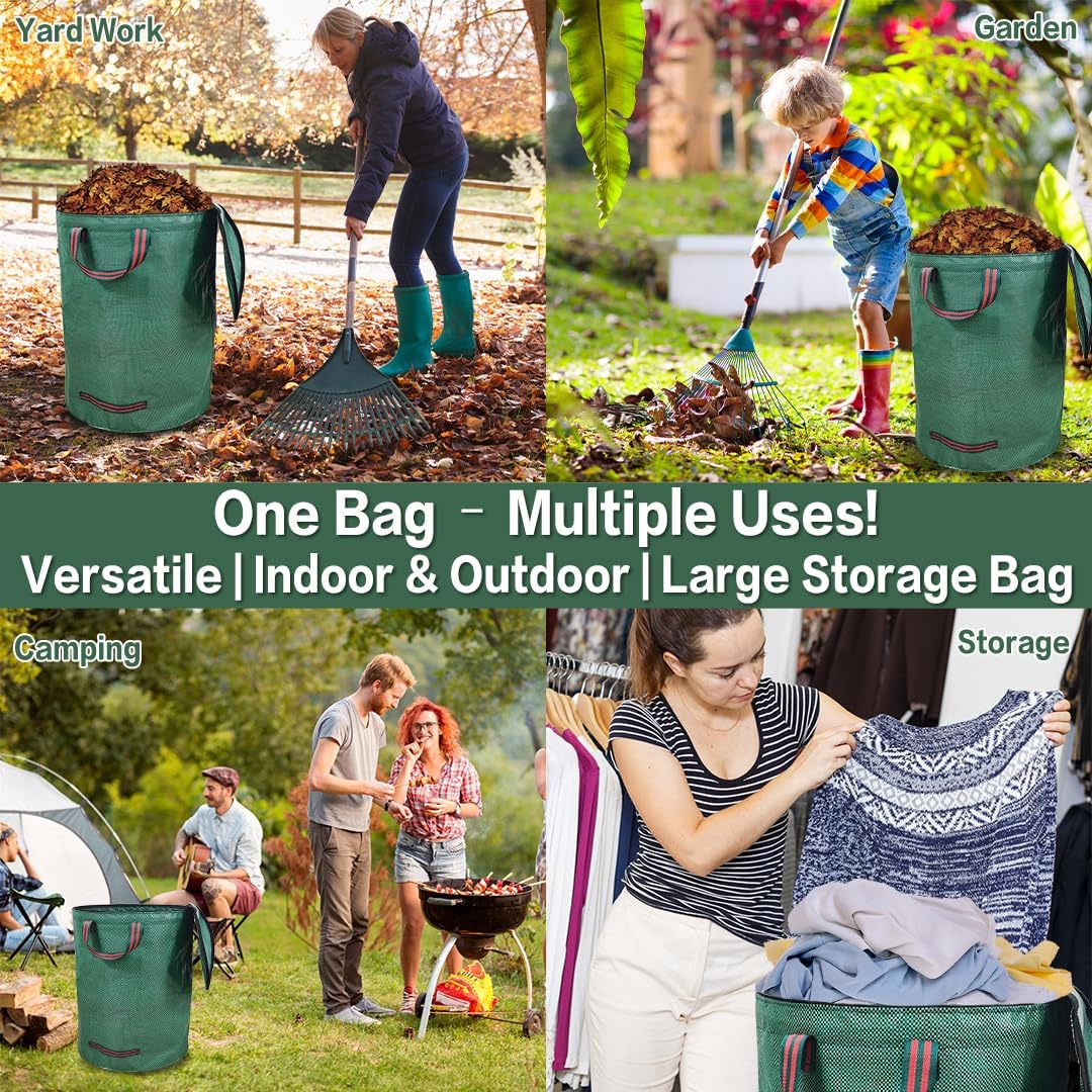 Lot de 2 Sacs Déchets Jardin 200L Autoportants, Résistants et Indéchirables, pour Feuilles, Pelouse, Tailles de Haies et Déchets Verts, Réutilisable - 5