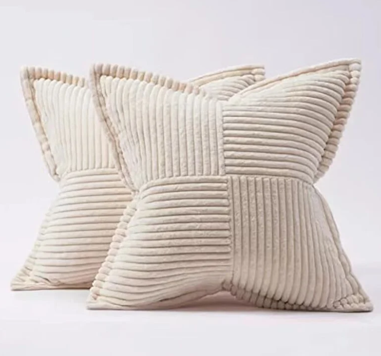 Funda de cojín para sofá de 45 x 45 cm, juego de 2 fundas de almohada de pana beige con estampado de cruces