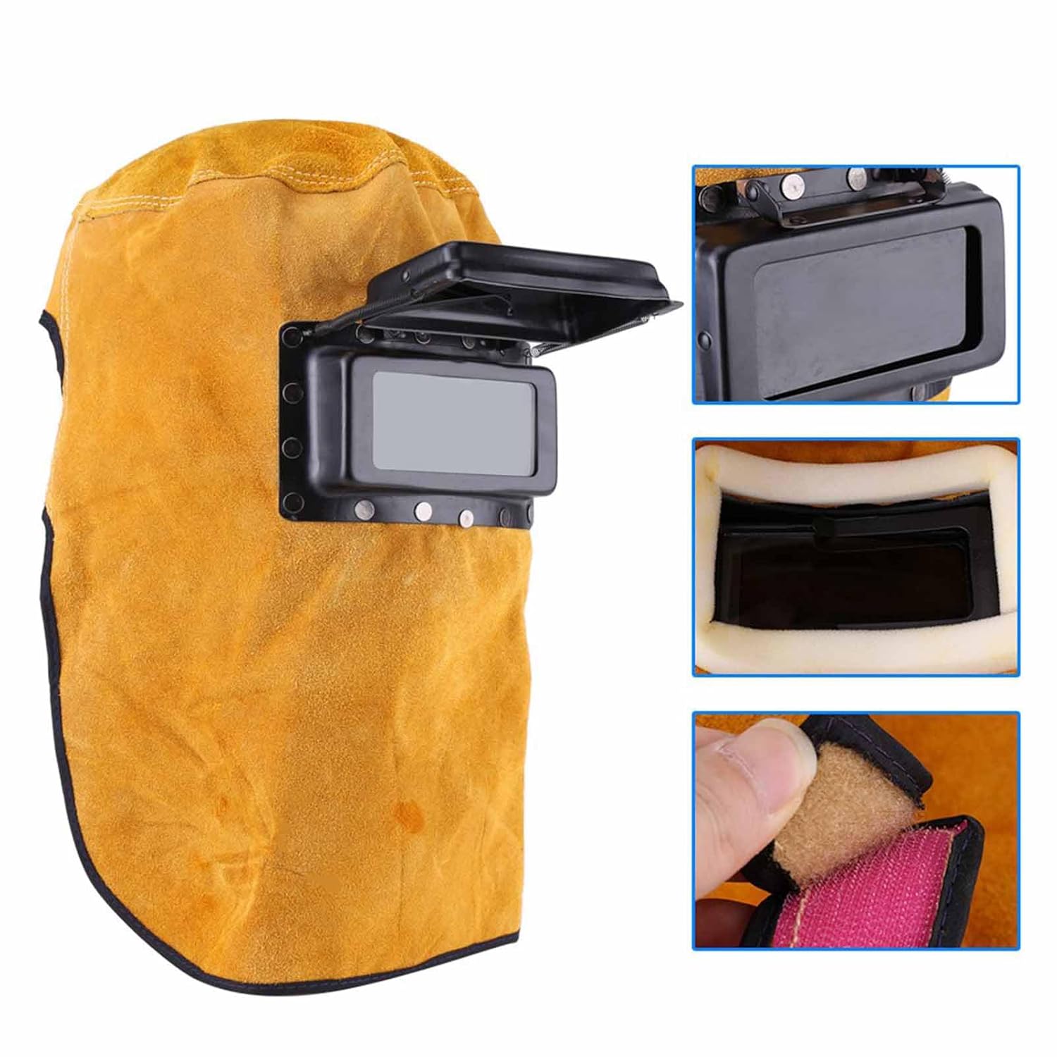 Capacete de soldagem em couro, máscara de proteção respirável, máscara de soldagem com lente de segurança. - 4