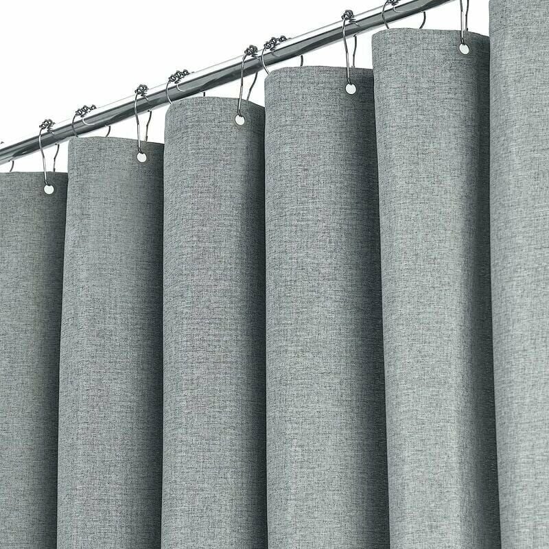 Bardzo długa zasłona prysznicowa 180 x 200 cm, duża zasłona prysznicowa z tkaniny o fakturze lnu z 12 plastikowymi haczykami