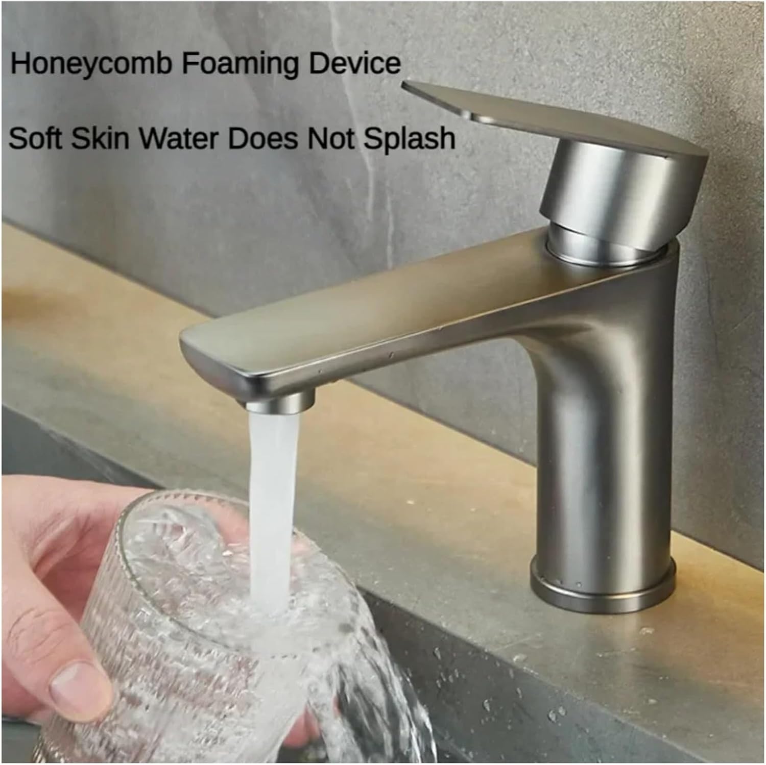 Grifo Lavabo Baño Acero Inoxidable 304 Mango Único Gris, Mezclador Agua Caliente/Fría para Fregadero y Cocina (Gris) - 3