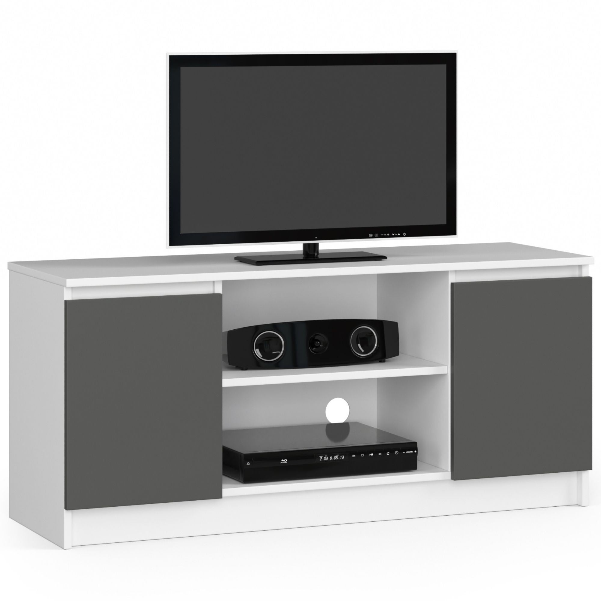 Szafka RTV AKORD Biała 120 cm 2 drzwi kolor Grafit Szary mat 2 półki 120x40x55 cm