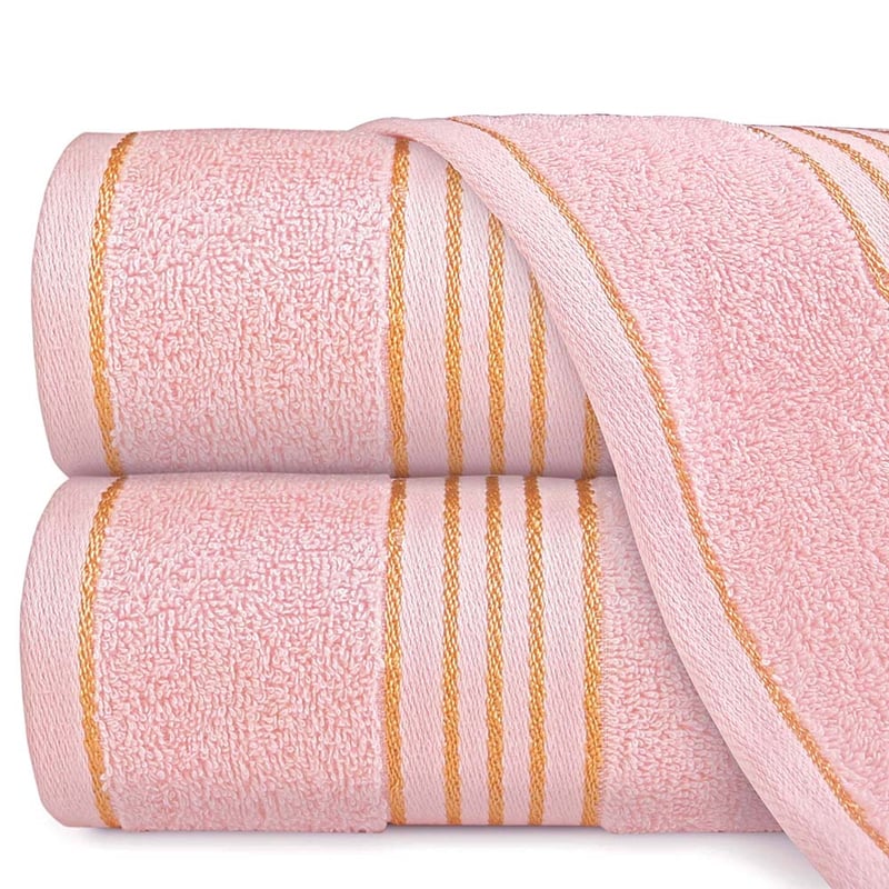 Ręcznik do rąk 30x50 cm bawełniany kolor jasny różowy z bordiurą w złote paski 500 g/m2 TIWANO - Darymex