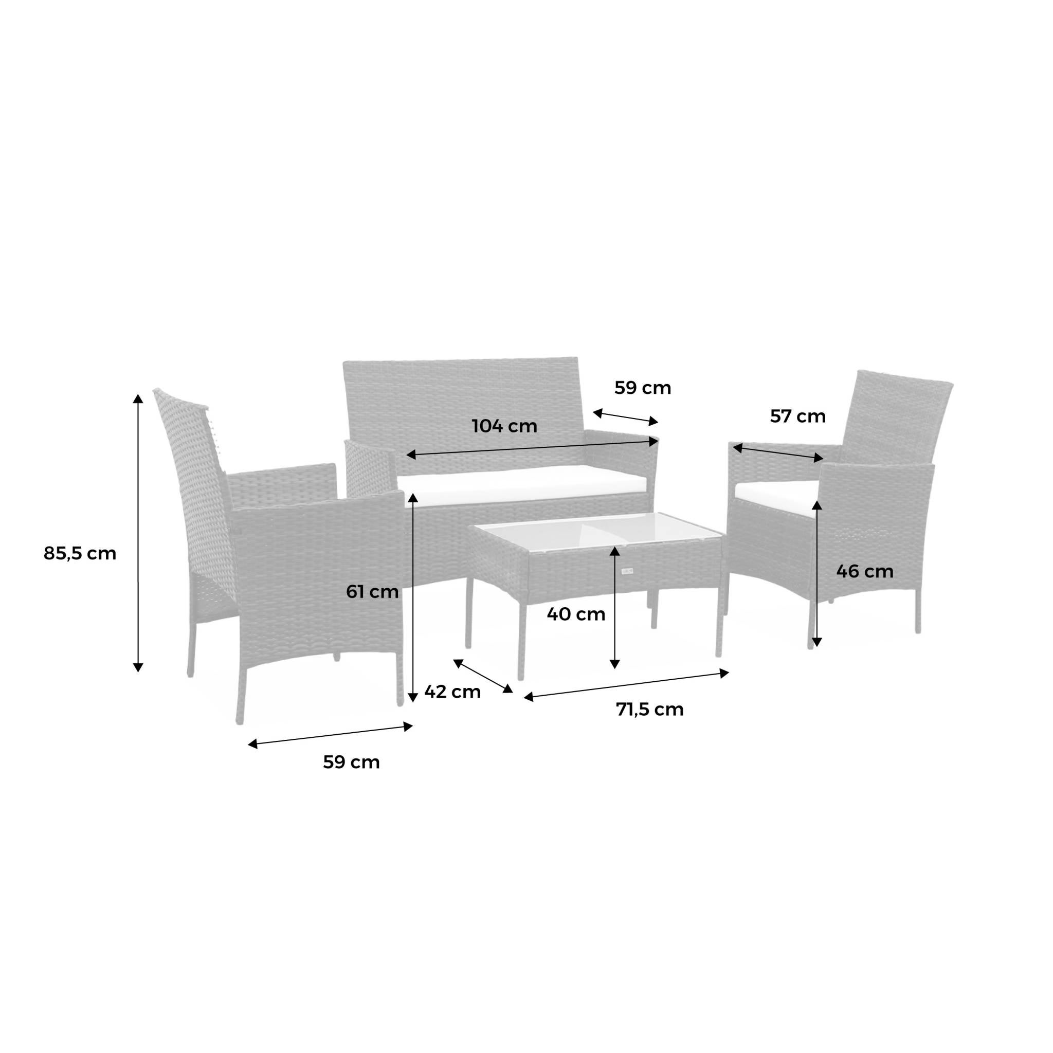 Salon bas de jardin en Acier Blanc 4 personnes - 8