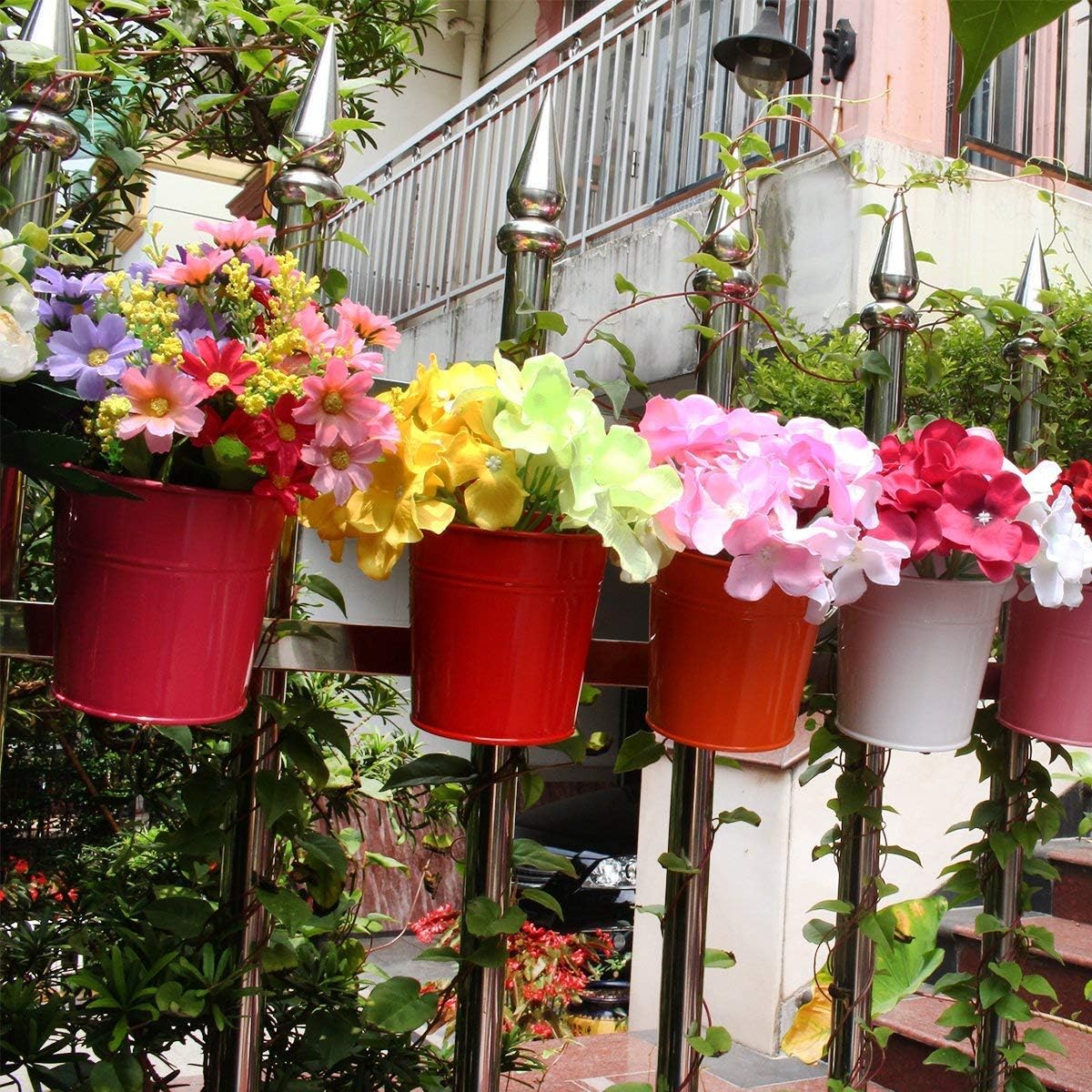 Lot de 10 pots de fleurs en fer forgé à suspendre pour balcon, jardin, décoration d'intérieur - 4