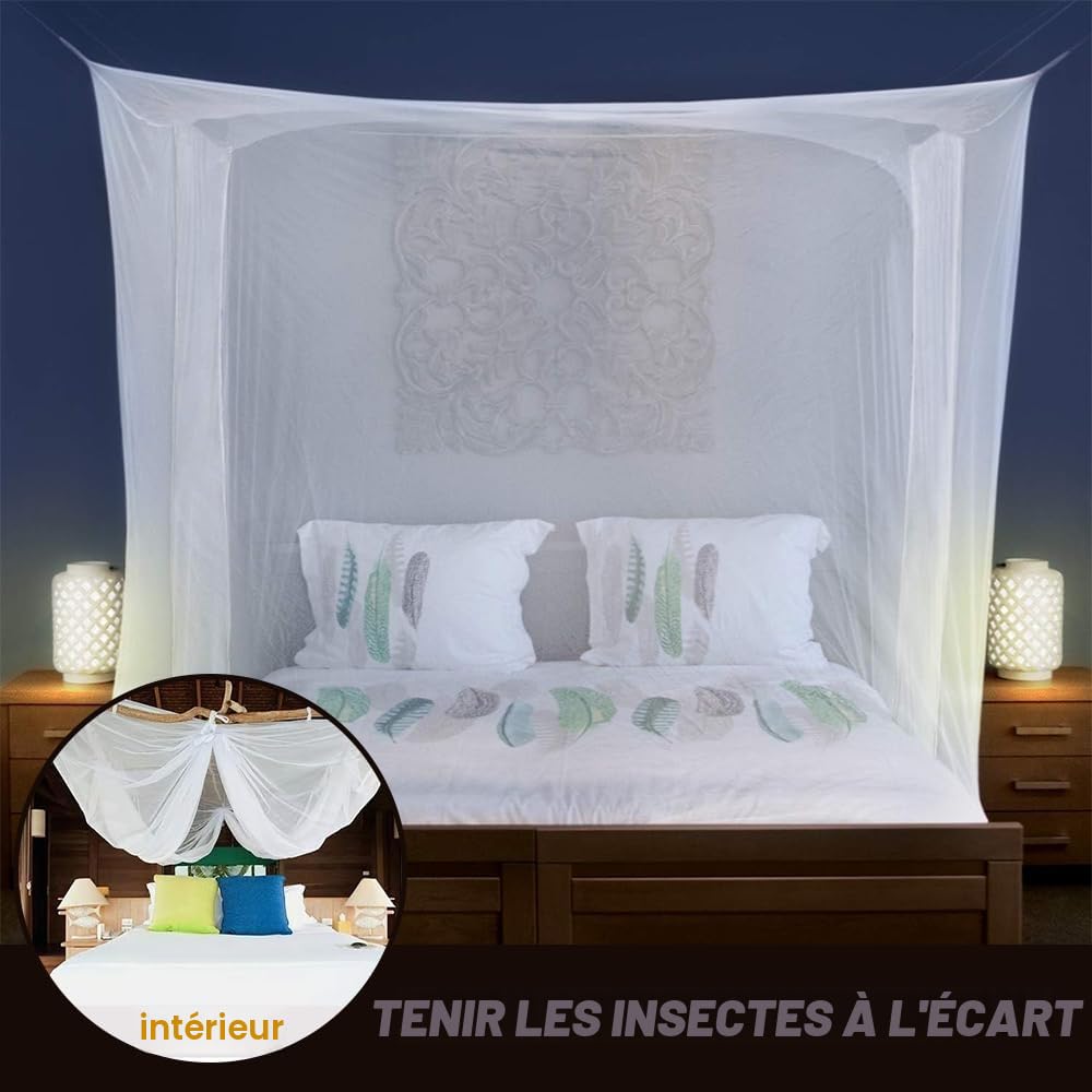 Moustiquaire lit 200x200x220,Moustiquaire lit 2 Places,Moustiquaire Rectangulaire,Mailles Fines et durables - pour lamaison et Le Camping - 6