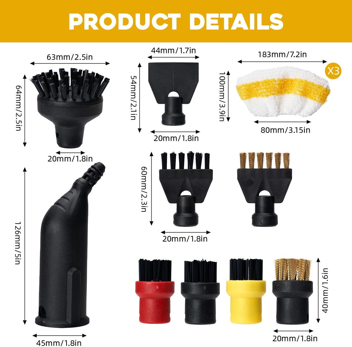 Paquet de 12 adapté aux accessoires pour nettoyeur vapeur Kärcher Easyfix SC1 SC2 SC3 SC4 SC5 - Set de buses à brosse ronde - Pièces de rechange pour - 2