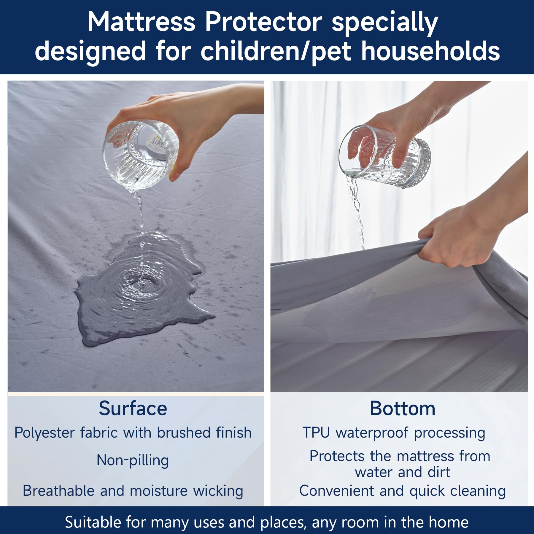 Protège Matelas Imperméable et Anti-acariens, Alaise 180 x 200 Imperméable, Premium Respirant Housse Matelas, Imperméable Drap Housse, (Gris foncé) - 5