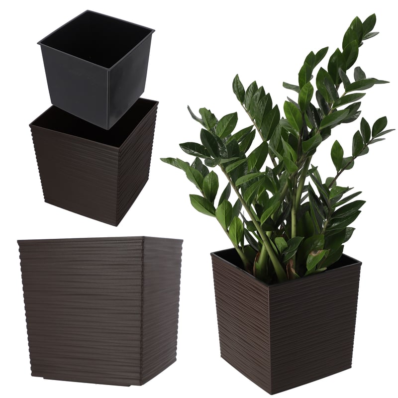 DONICZKA DONICA NA KWIATY KWIETNIK 19 cm OSŁONKA Z WKŁADEM PLASTIKOWA MOKKA