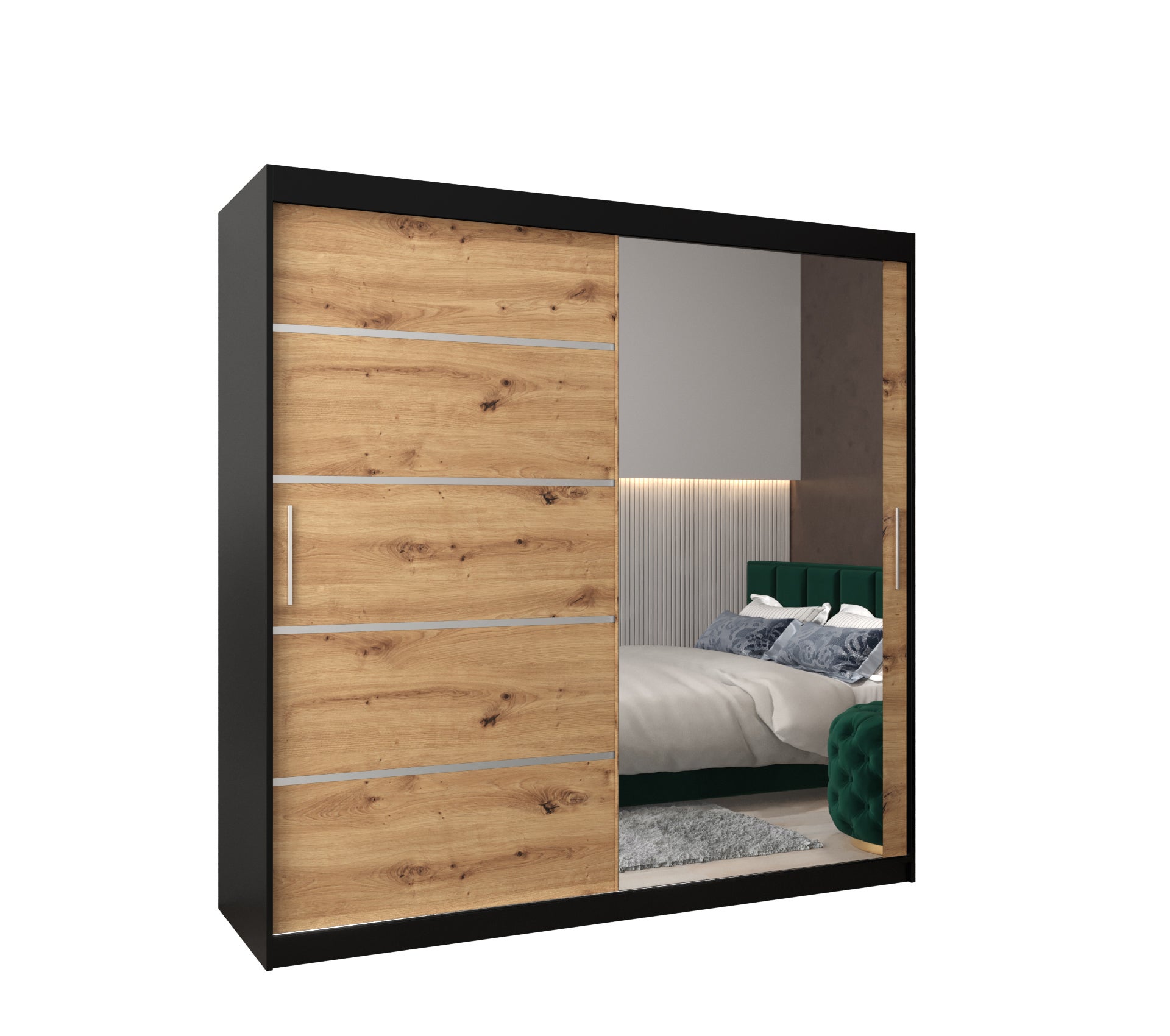Szafa przesuwna garderoba Verona 2 200 x 62 x 200 cm Czarny + Artisan - Abiks Meble
