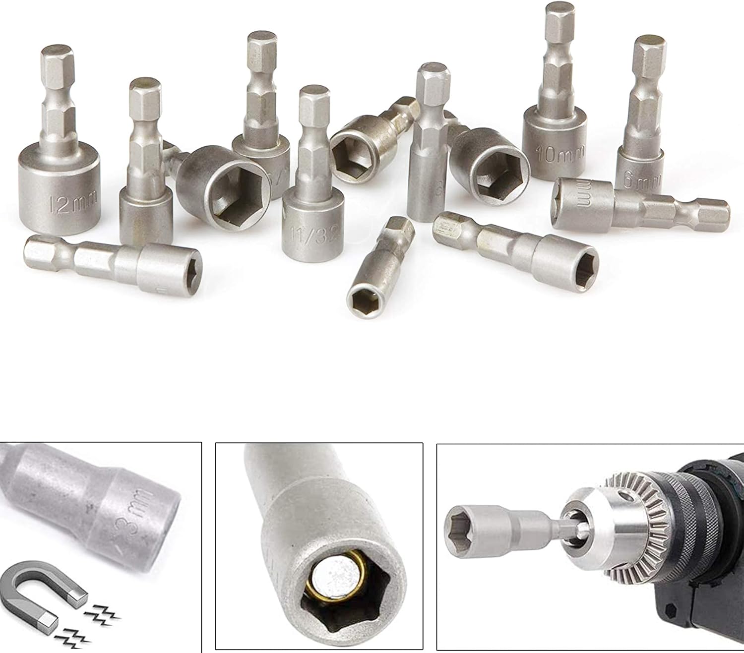 10 Pièces Douille Visseuse 6-19mm - Adaptateur Embout, Hexagonal Pour Tournevis à Écrou de pour Perceuse à Main, Tournevis Électrique, Clé à Douille - 2
