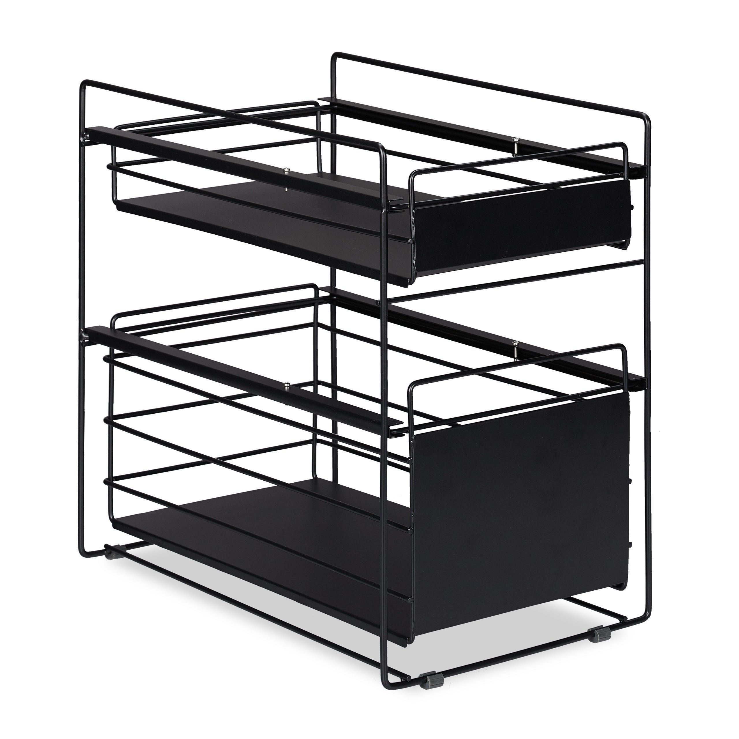 Organiseur de placard, 2 paniers, rangement cuisine et salle de bain, coulissant, HLP 39,5x25x40,5 cm, noir, Relaxdays - 9