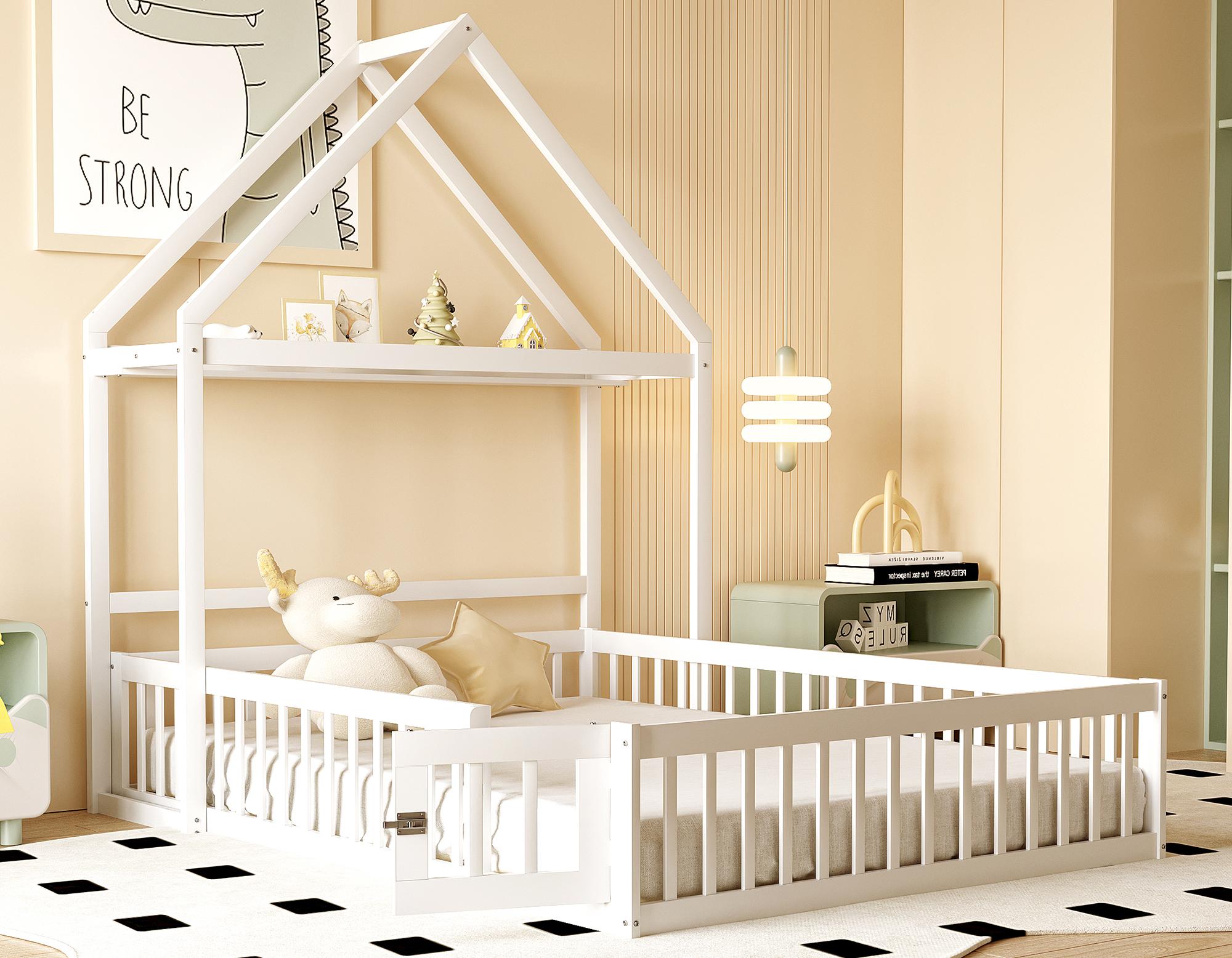 Lit Cabane Enfant En Bois De Pin Massif - 90x190 Cm Avec 2 Tiroirs Et Sommier - Blanc - Sans Matelas