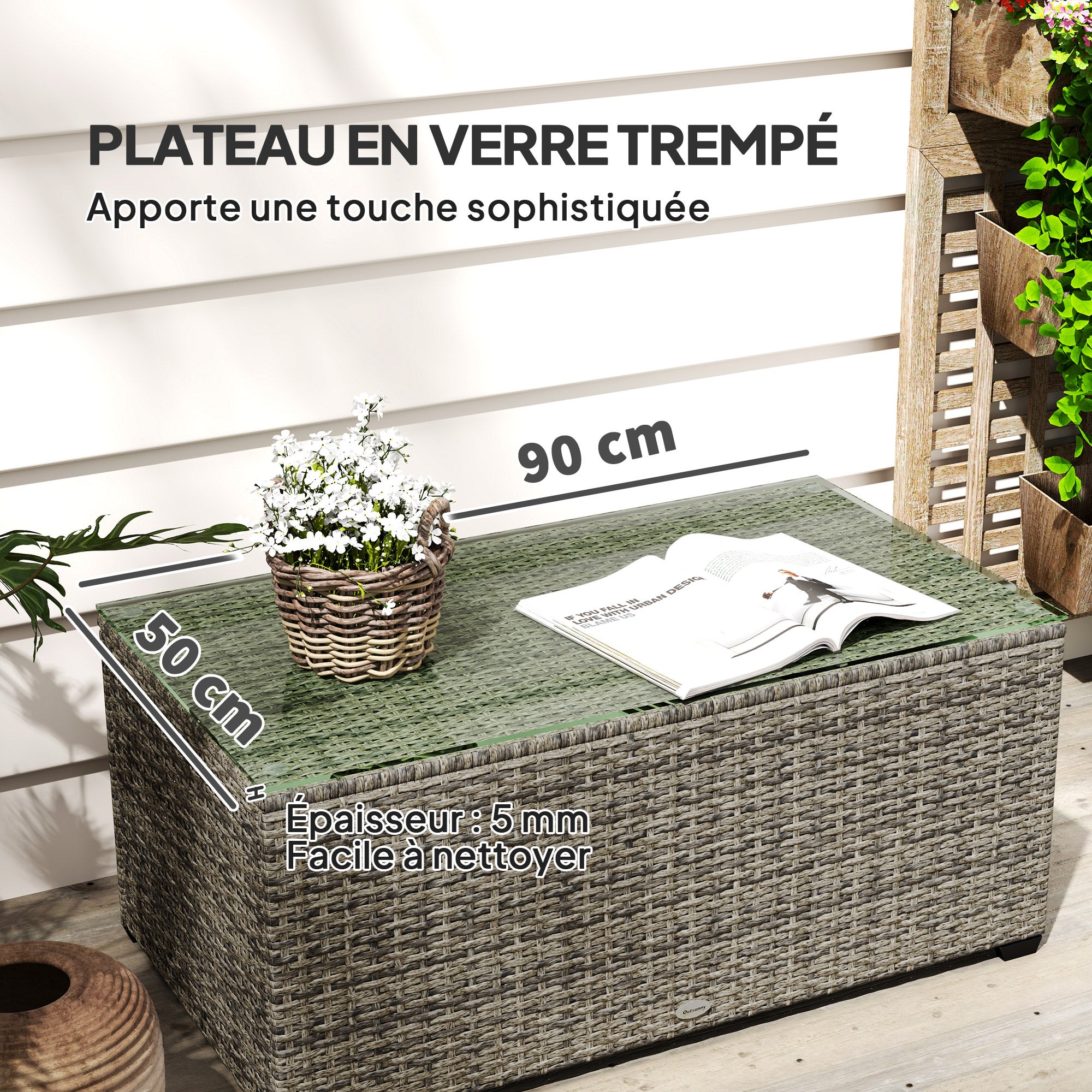 Table basse de jardin résine tressée Outsunny - 5