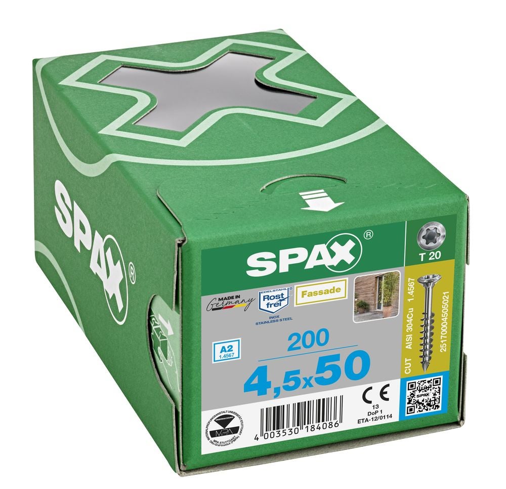 Vis de terrasse resineux cut inox a2 - longueur (mm) : 50 - Ø (mm) : 4.5 - boîte de : 200 - SPAX - 4