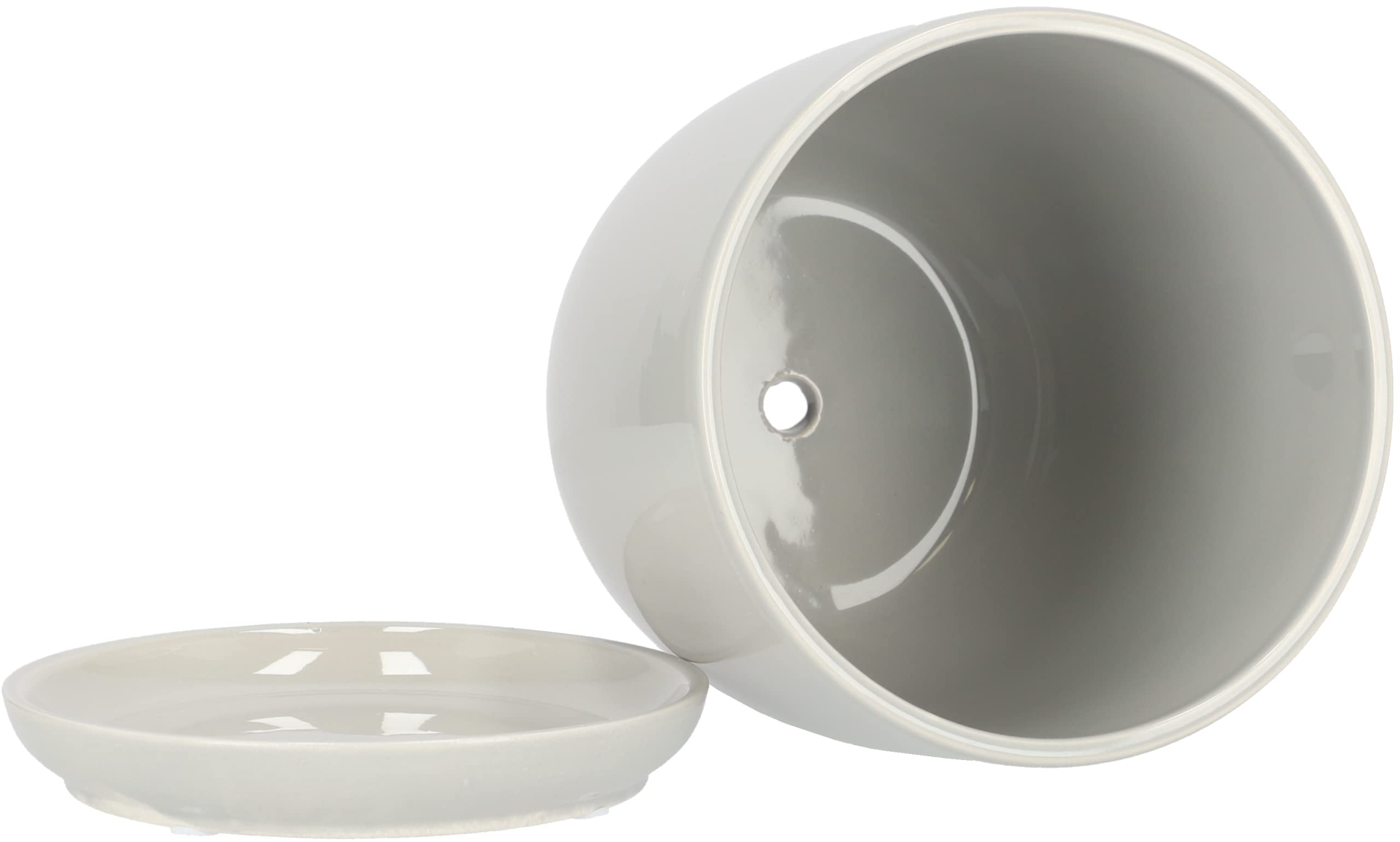 Lot de 2 Pots de Fleurs, en Céramique, pour Fleurs, Plantes, Diamètre : 20 cm, avec Bac d'Égouttement, Gris - KOTARBAU - 6