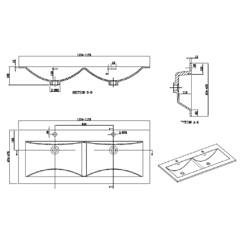 Meuble salle de bain design double vasque SIENA largeur 120 cm chêne clair texturé - 8