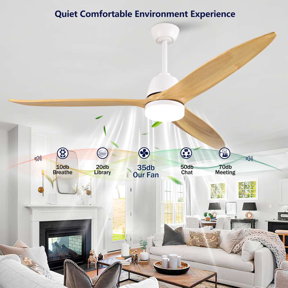 Ventilateur de plafond moderne de 106 cm en bois naturel, moteur DC silencieux, bruit inférieur à 35 dB, installation au plafond, pour salon - 3