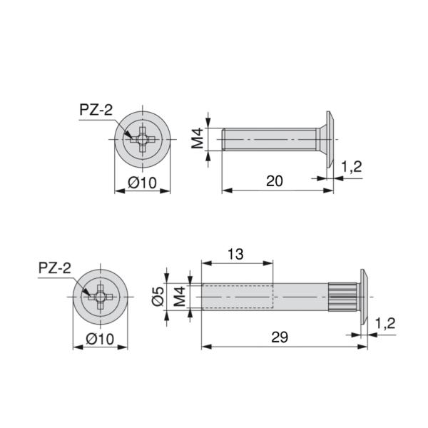 Emuca Vis, à tête extra-plate, 20 mm + écrous M4, 50 ut.- - 2
