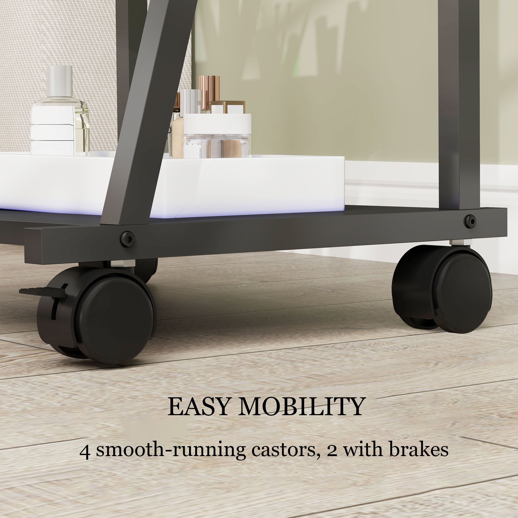 Specchio a Corpo Intero 42 x 155 cm con Ripiani, Specchio da Terra Nero con Ruote per Camera da Letto e Soggiorno - 6