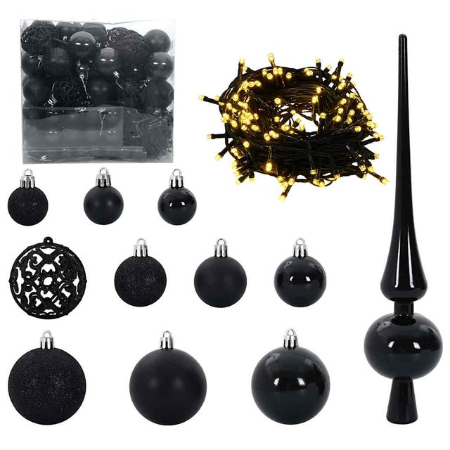 Ensemble de Boules de Noël avec 300 LED 120 pcs Noir Plastique vidaXL