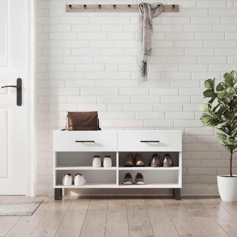 VidaXL Panca Porta Scarpe Con Cuscino, Legno Multistrato Bianco, 102x32x50 Cm, Seduta Imbottita Grigia